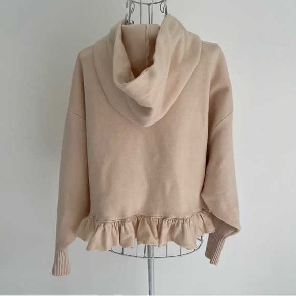 ZARA TAN RUFFLED KNITWEAR SWEATSHIRT HOODIE OVERSIZED IVORY SIZE S - Picture 3 of 8